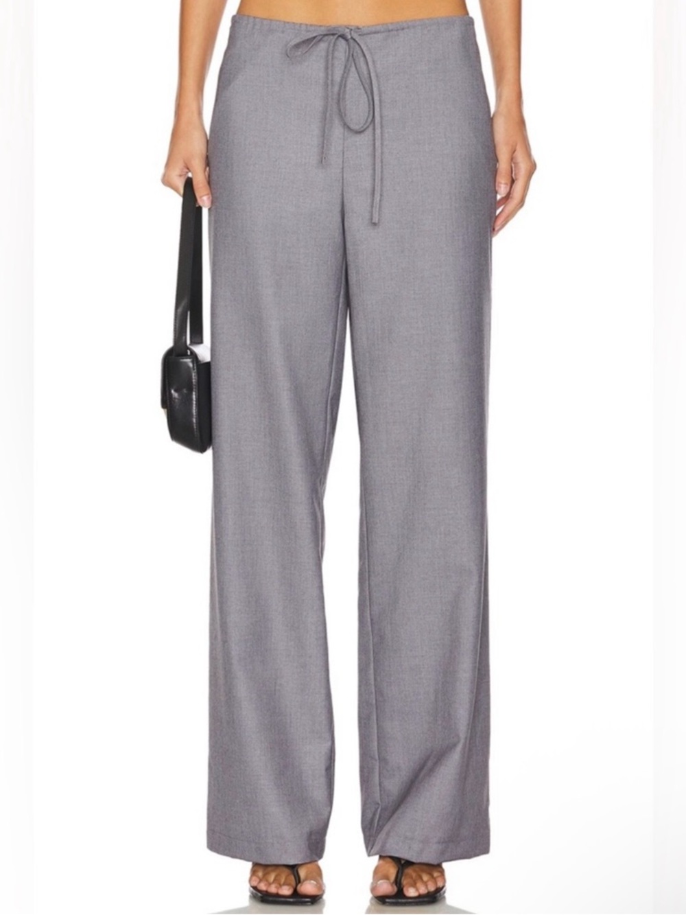 NIA Wide-Leg Drawstring Pants in Charcoal Gray